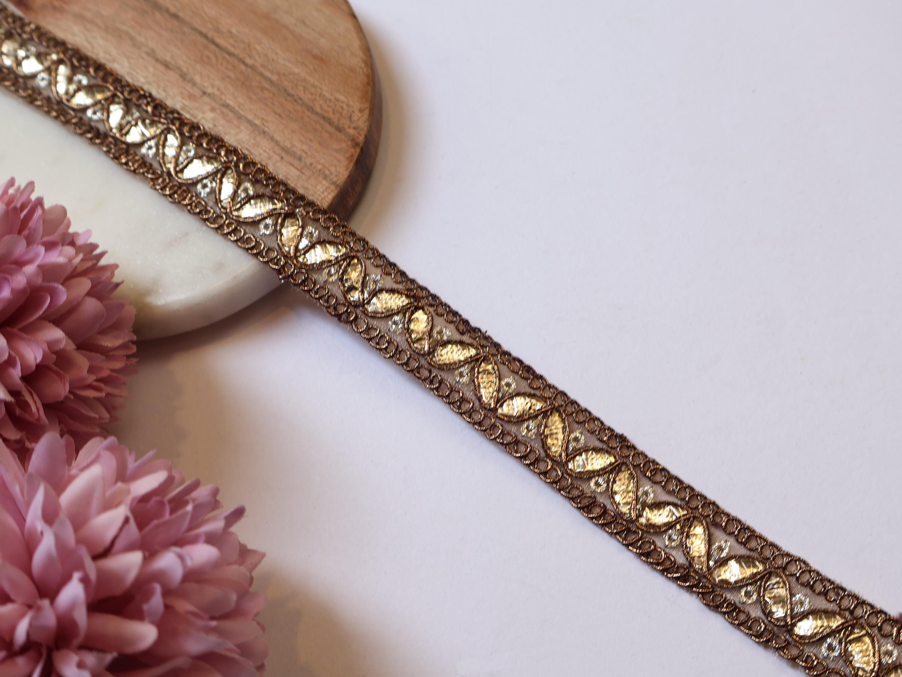 Golden Gota Patti Indian Lace: Embroidered Sari Border Trim, 9 Yards