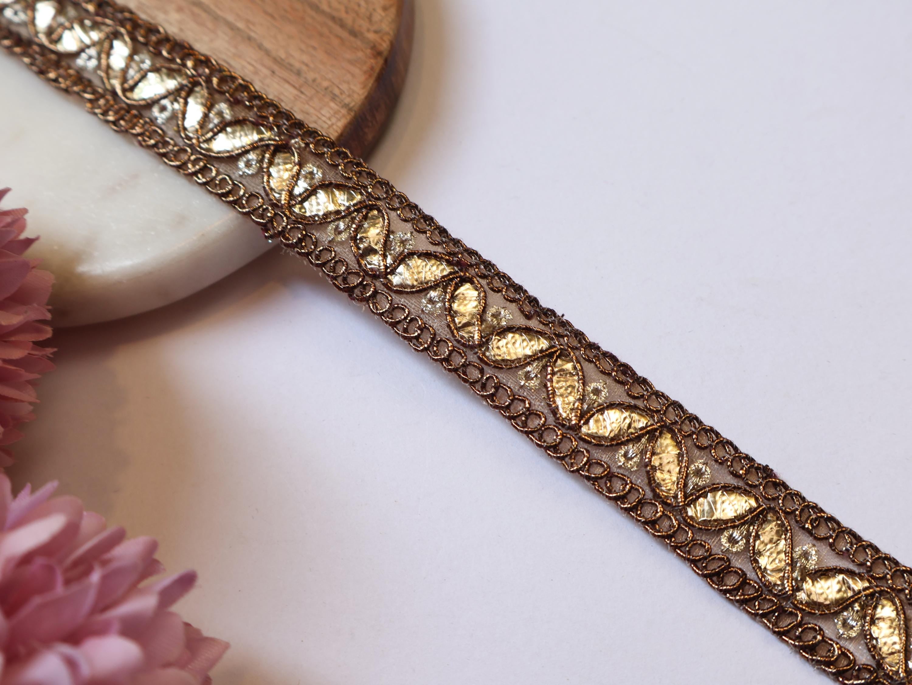 Golden Gota Patti Indian Lace: Embroidered Sari Border Trim, 9 Yards