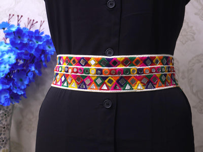 Mirrorwork Waist Belt: Bohemian Indie Style, Metal Clasp, 7cm Broad