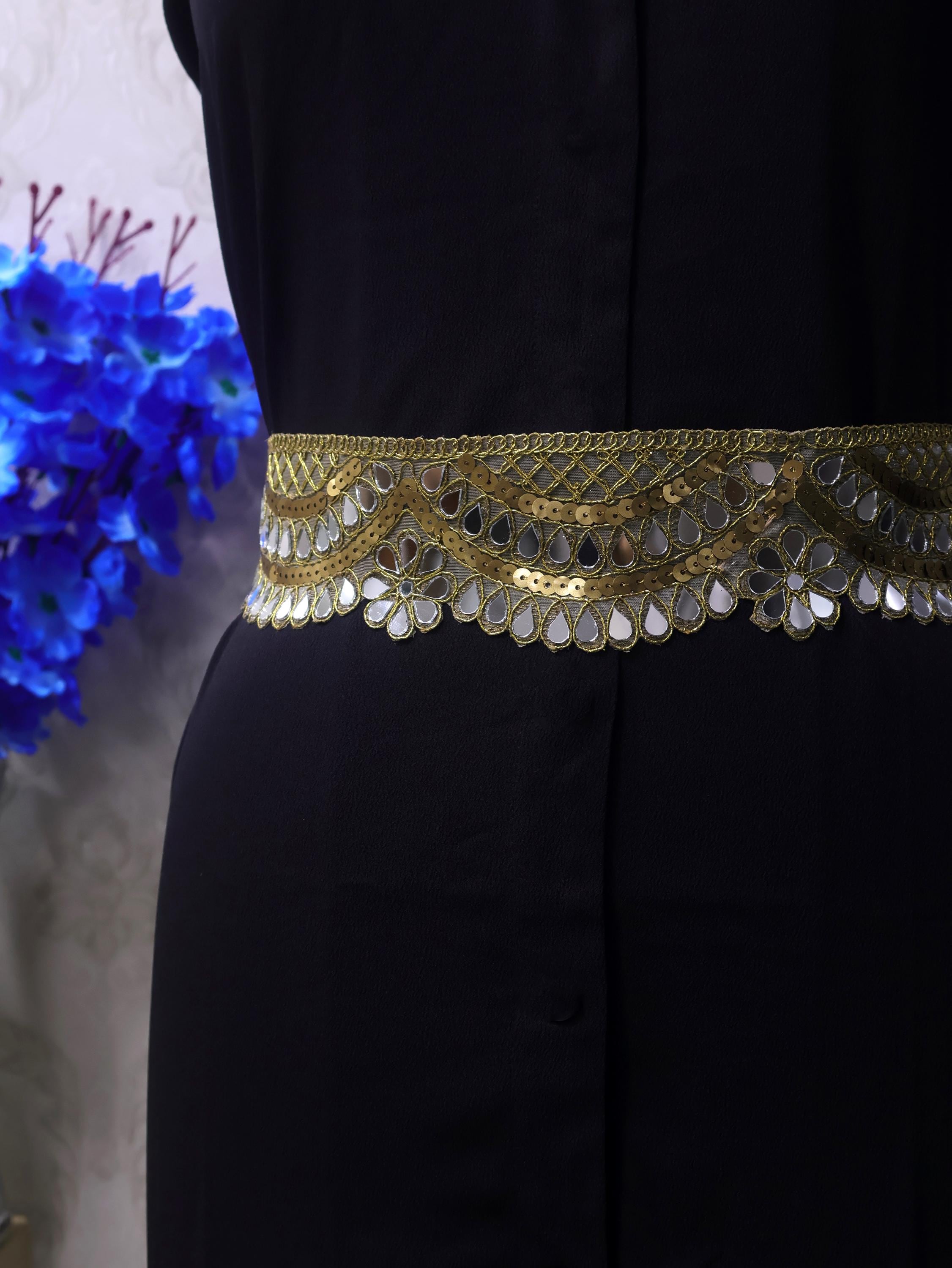 Gold Floral Mirrorwork Waist Belt: Ethnic Chic Statement Jewelry