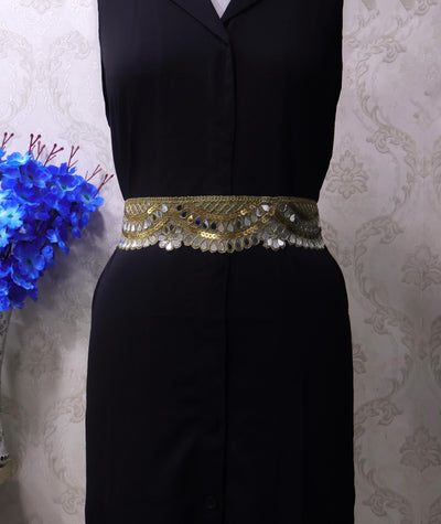 Gold Floral Mirrorwork Waist Belt: Ethnic Chic Statement Jewelry