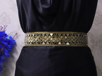 Antique Gold Mirrorwork Waist Belt: Fusion Style Adjustable Chain