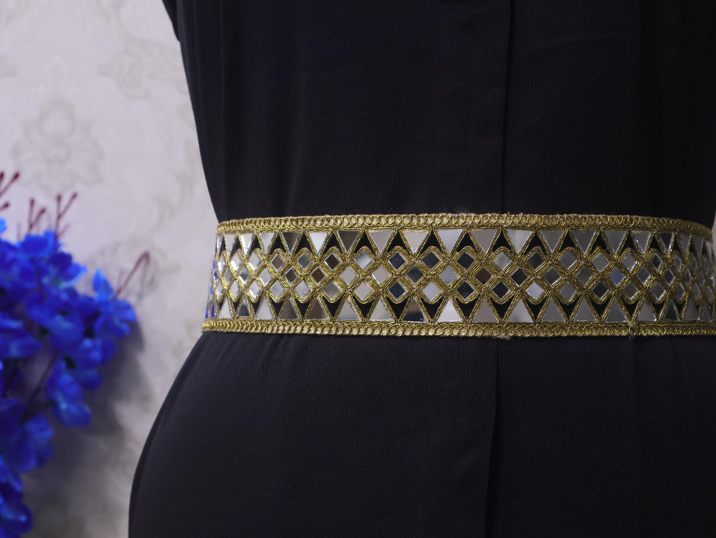 Antique Gold Mirrorwork Waist Belt: Fusion Style Adjustable Chain