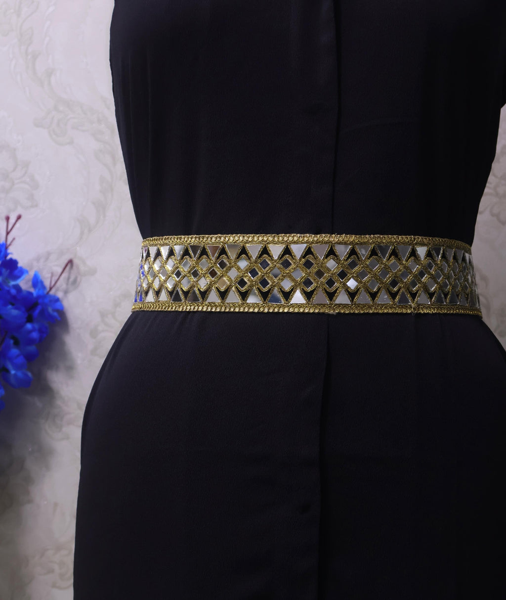 Antique Gold Mirrorwork Waist Belt: Fusion Style Adjustable Chain