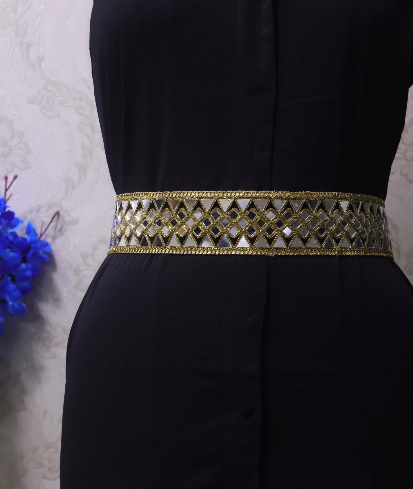 Antique Gold Mirrorwork Waist Belt: Fusion Style Adjustable Chain