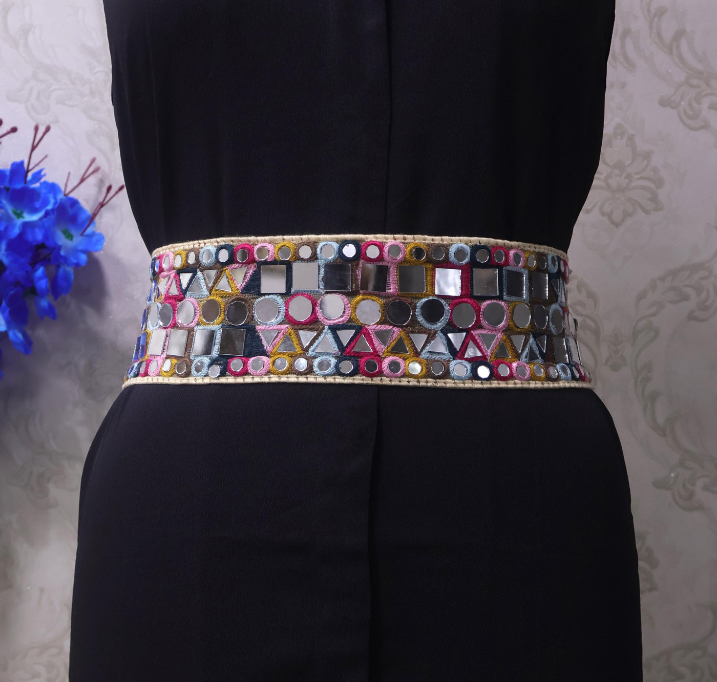 Mirrorwork Boho Waist Belt: Multicolor Embroidered Chain Belt