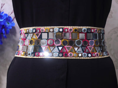 Mirrorwork Boho Waist Belt: Multicolor Embroidered Chain Belt