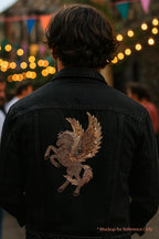 Gold Embroidered Horse Patch: Indian Handwork Sew-On Applique