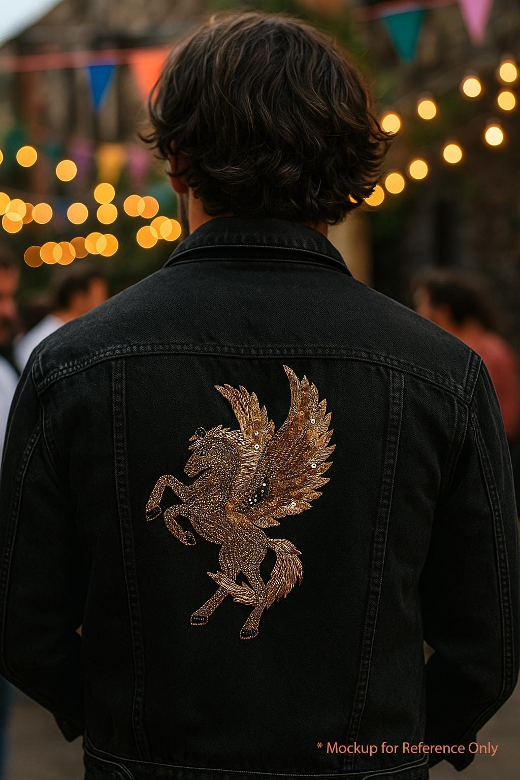 Gold Embroidered Horse Patch: Indian Handwork Sew-On Applique