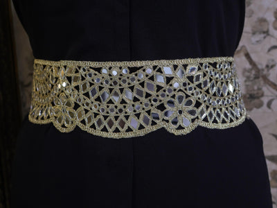 Mirrorwork Waist Belt: Antique Gold Metal Chain, Adjustable Statement Jewelry