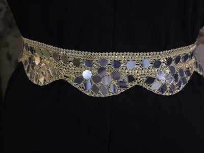 Gold Scalloped Mirror Waist Belt: Regal Cutwork, Adjustable Clasp