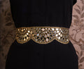 Antique Gold Mirrorwork Waist Belt: Scalloped Floral Design