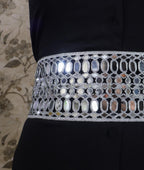 Metallic Silver Statement Waist Belt: Broad Chain, Adjustable Clasp