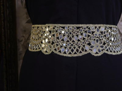 Mirrorwork Waist Belt: Antique Gold Metal Chain, Adjustable Statement Jewelry