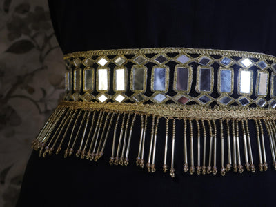 Gold Cutwork Mirror Waist Belt: Ethnic Chic Beaded Statement Jewelry