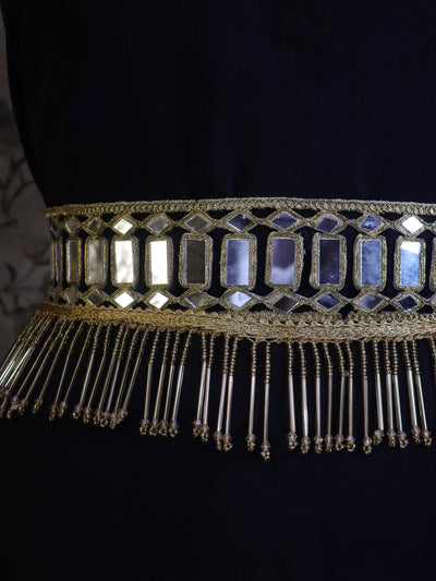 Gold Cutwork Mirror Waist Belt: Ethnic Chic Beaded Statement Jewelry