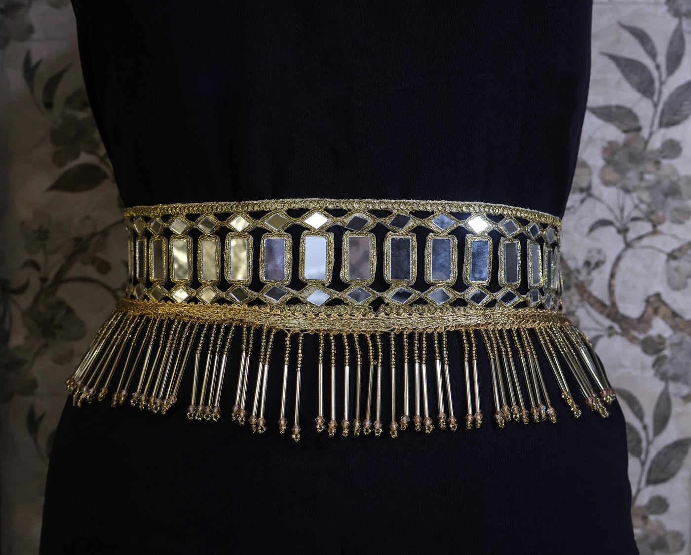 Gold Cutwork Mirror Waist Belt: Ethnic Chic Beaded Statement Jewelry
