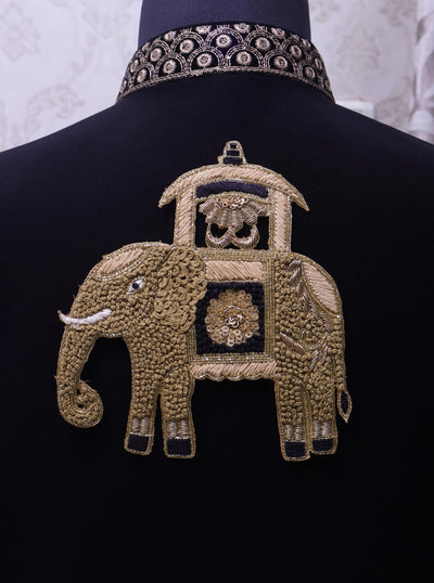 Zardozi Elephant Patch: Antique Gold Knotwork Applique - Handmade Indian Decor