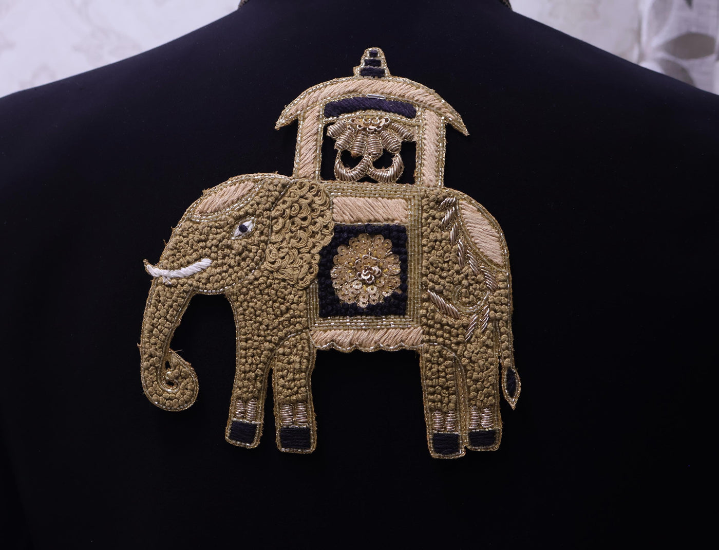 Zardozi Elephant Patch: Antique Gold Knotwork Applique - Handmade Indian Decor