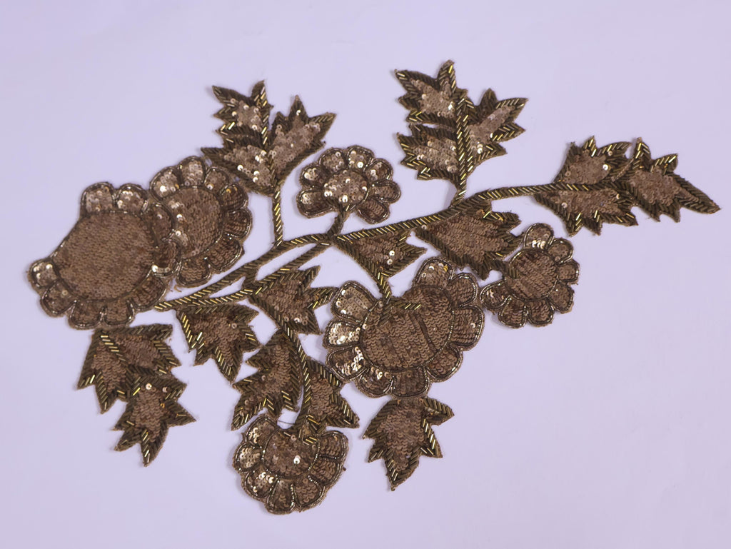 Vintage Copper Gold Applique: Floral Sequin Embroidered Patch