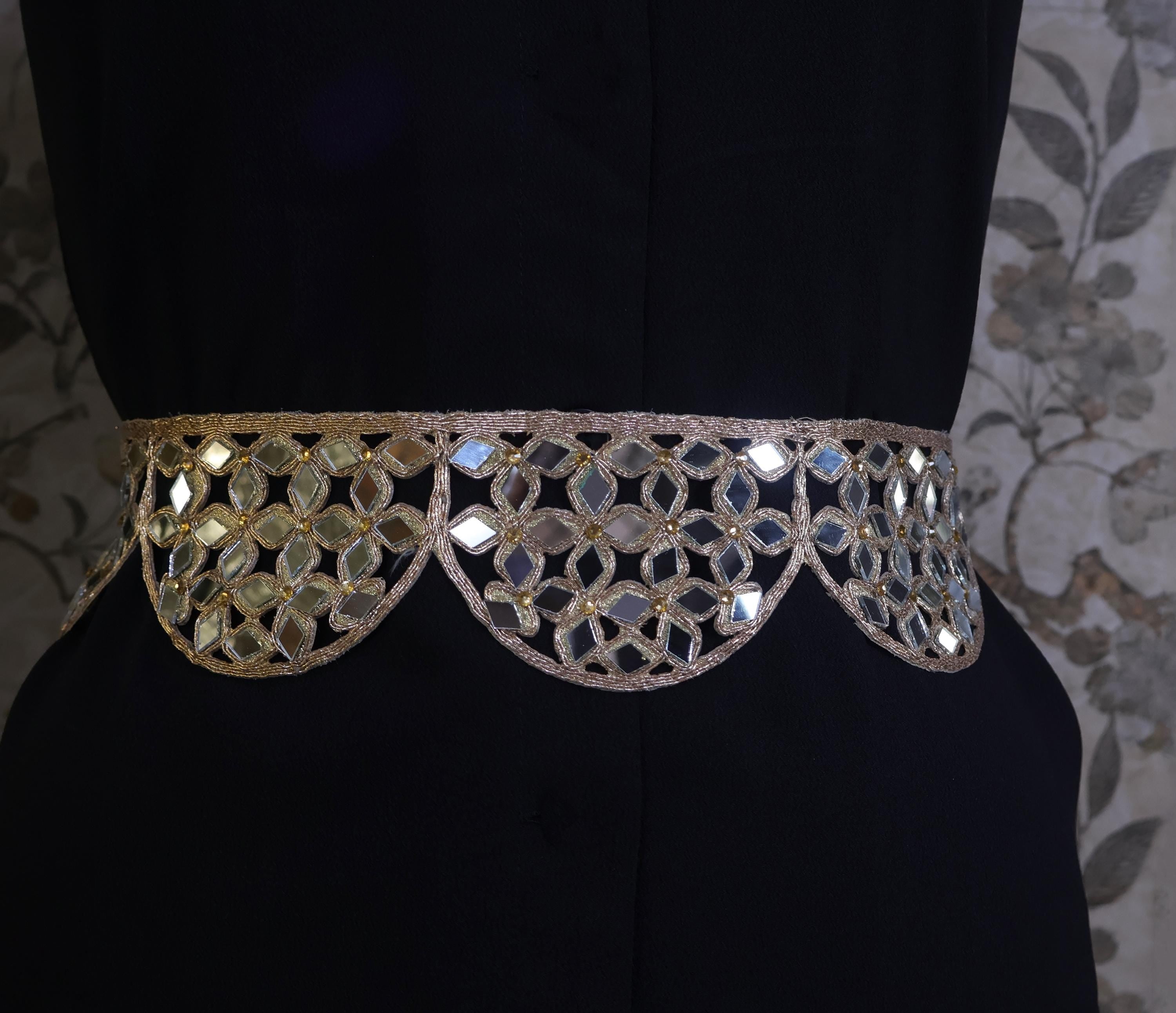 Rose Gold Mirrorwork Waist Belt: Handmade Saffron Festival Chain