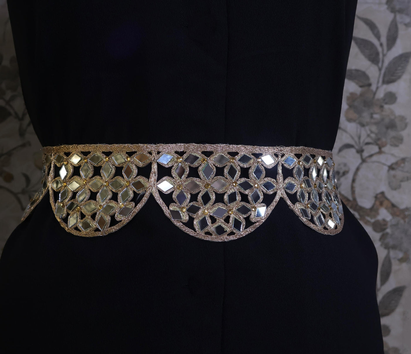 Rose Gold Mirrorwork Waist Belt: Handmade Saffron Festival Chain