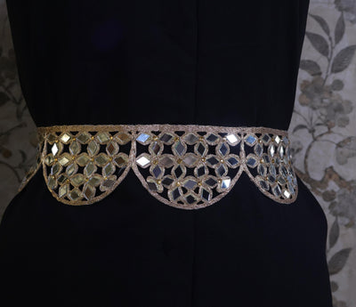 Rose Gold Mirrorwork Waist Belt: Handmade Saffron Festival Chain