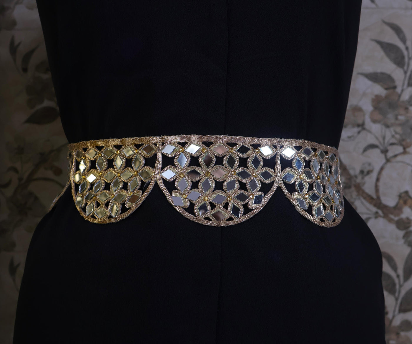 Rose Gold Mirrorwork Waist Belt: Handmade Saffron Festival Chain