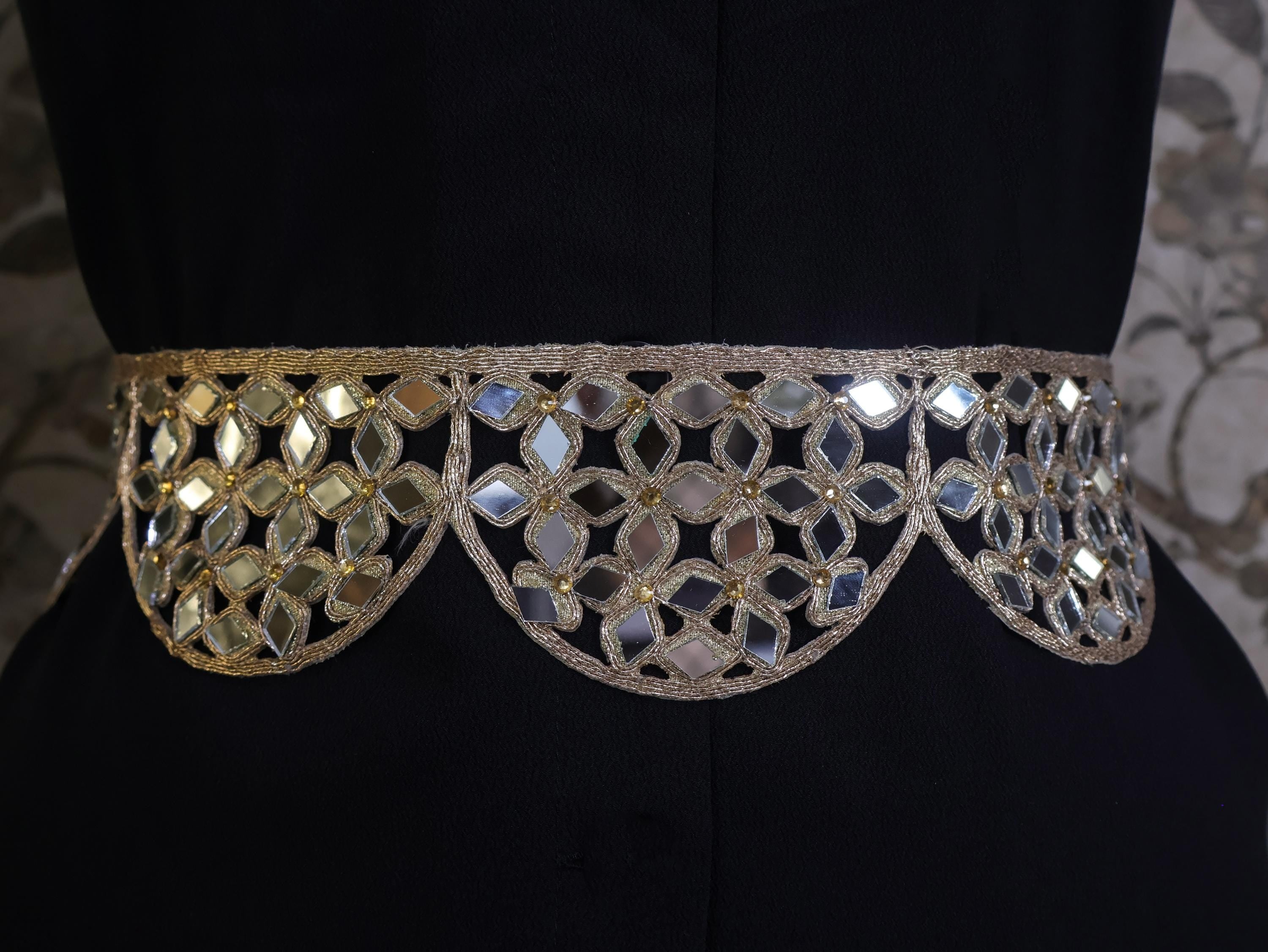 Rose Gold Mirrorwork Waist Belt: Handmade Saffron Festival Chain