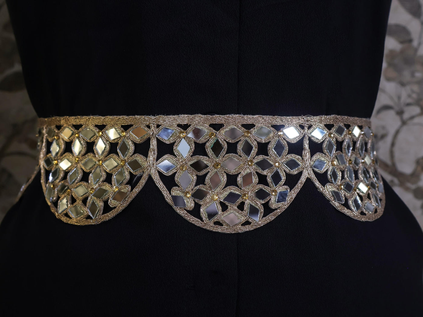 Rose Gold Mirrorwork Waist Belt: Handmade Saffron Festival Chain