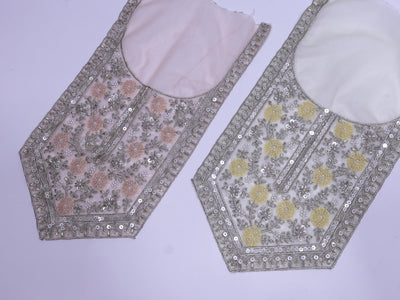 Yellow/ Peach Embroidered Neckline Patch: Beaded Zari Sequin Indian Applique