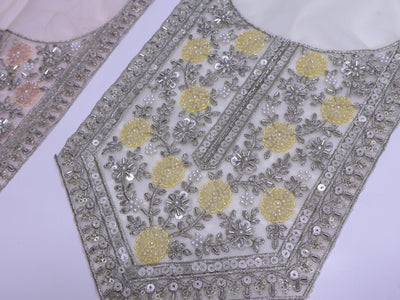 Yellow/ Peach Embroidered Neckline Patch: Beaded Zari Sequin Indian Applique