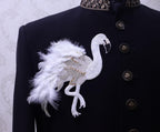 Gold/ White Embroidered Bird Applique: Sew On Garments Patches (Pair of 2)