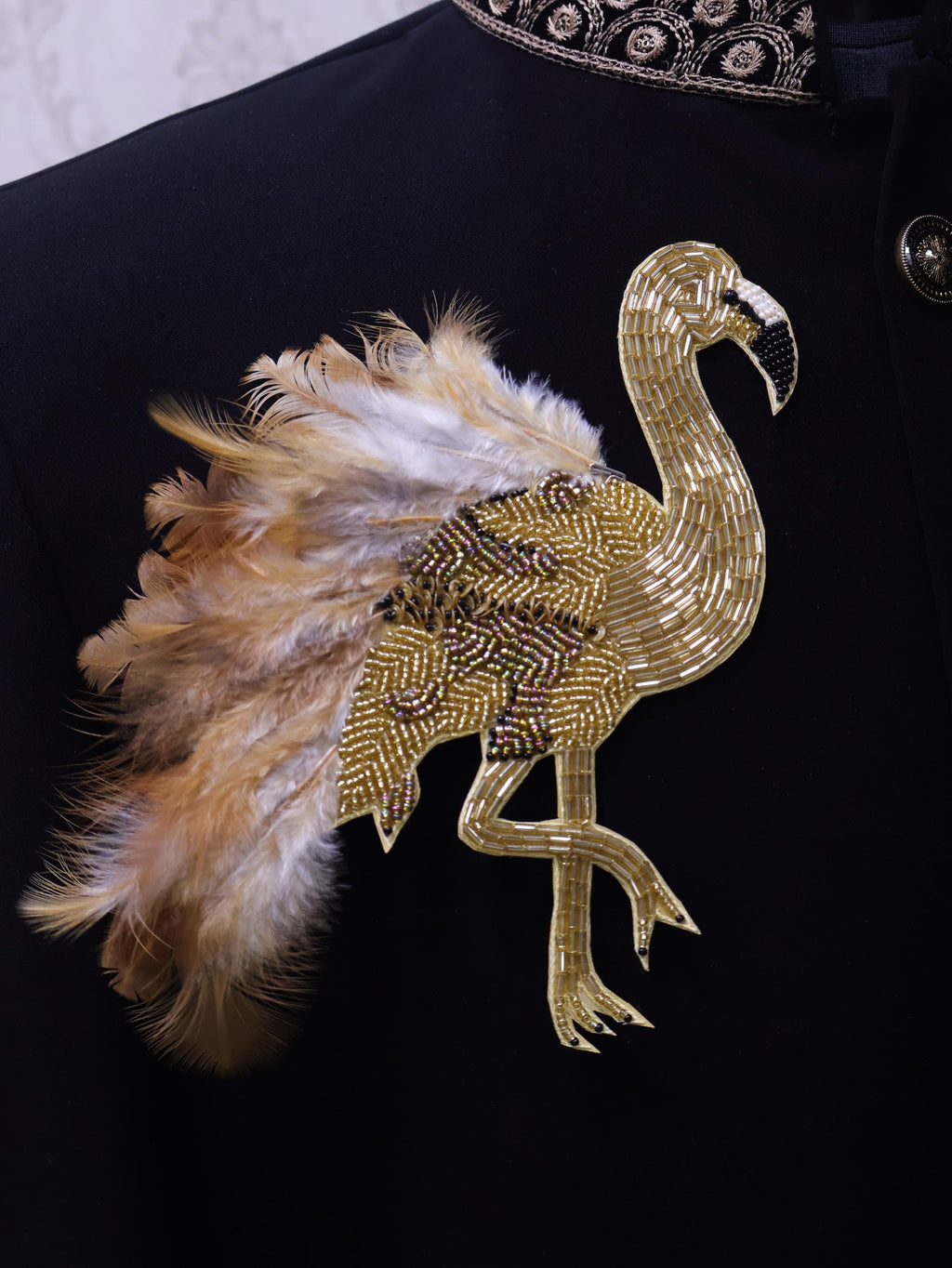 Gold/ White Embroidered Bird Applique: Sew On Garments Patches (Pair of 2)