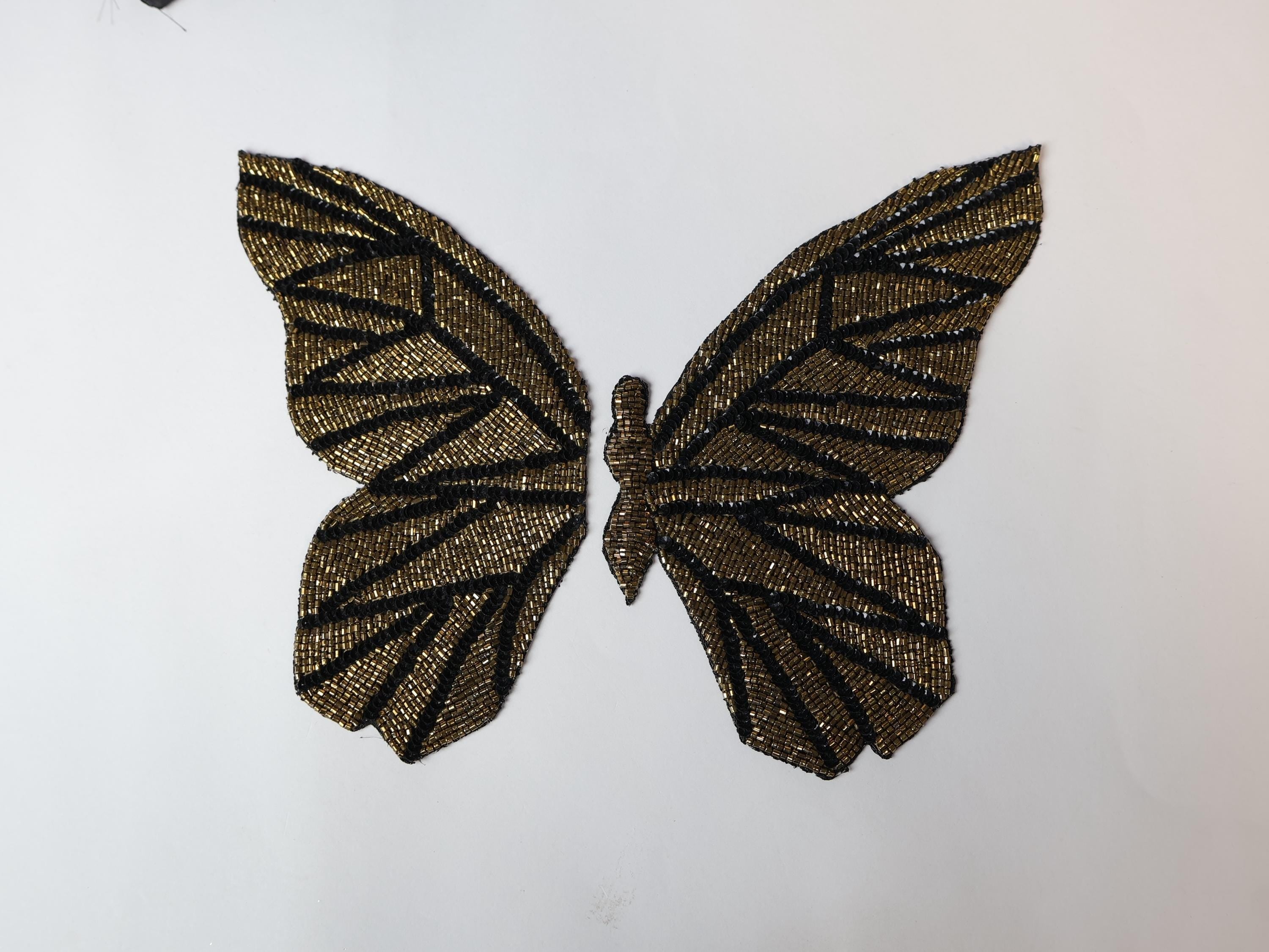 Embroidered Butterfly Applique Patch: Metallic Black & Silver Indian Design