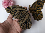 Embroidered Butterfly Applique Patch: Metallic Black & Silver Indian Design