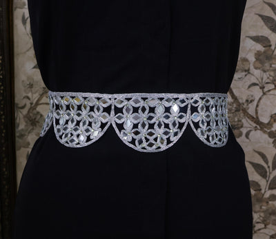 Silver Mirrorwork Waist Belt: Handmade Metallic Festival Chain Belt