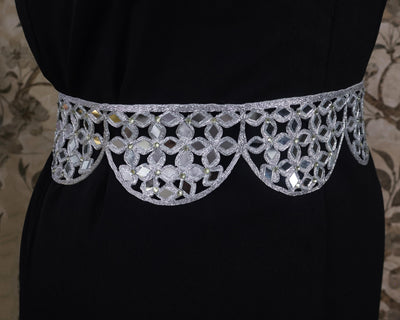 Silver Mirrorwork Waist Belt: Handmade Metallic Festival Chain Belt