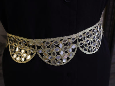 Mirrorwork Scalloped Waist Belt: Creme Gold Boho Festival Fashion