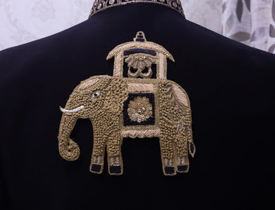 Zardozi Elephant Patch: Antique Gold Knotwork Applique - Handmade Indian Decor