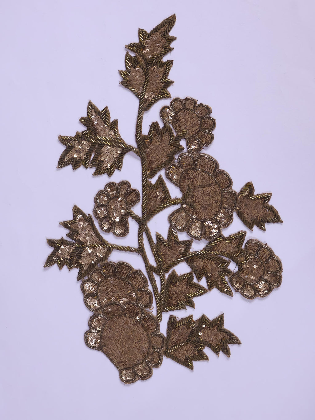 Vintage Copper Gold Applique: Floral Sequin Embroidered Patch
