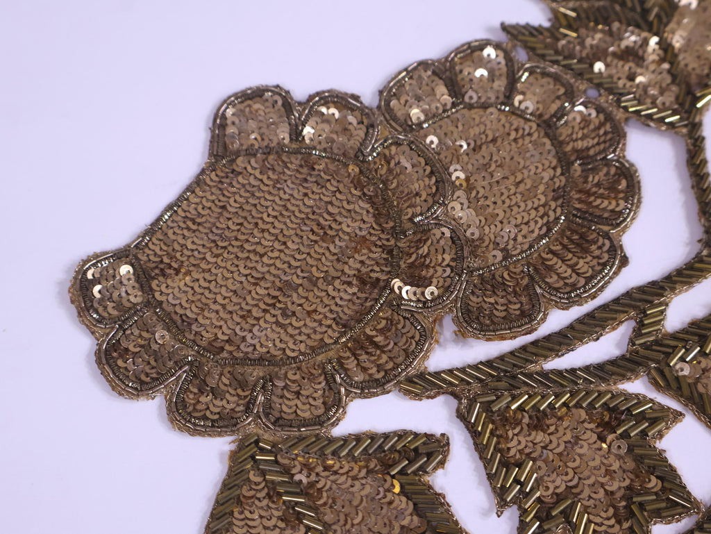 Vintage Copper Gold Applique: Floral Sequin Embroidered Patch