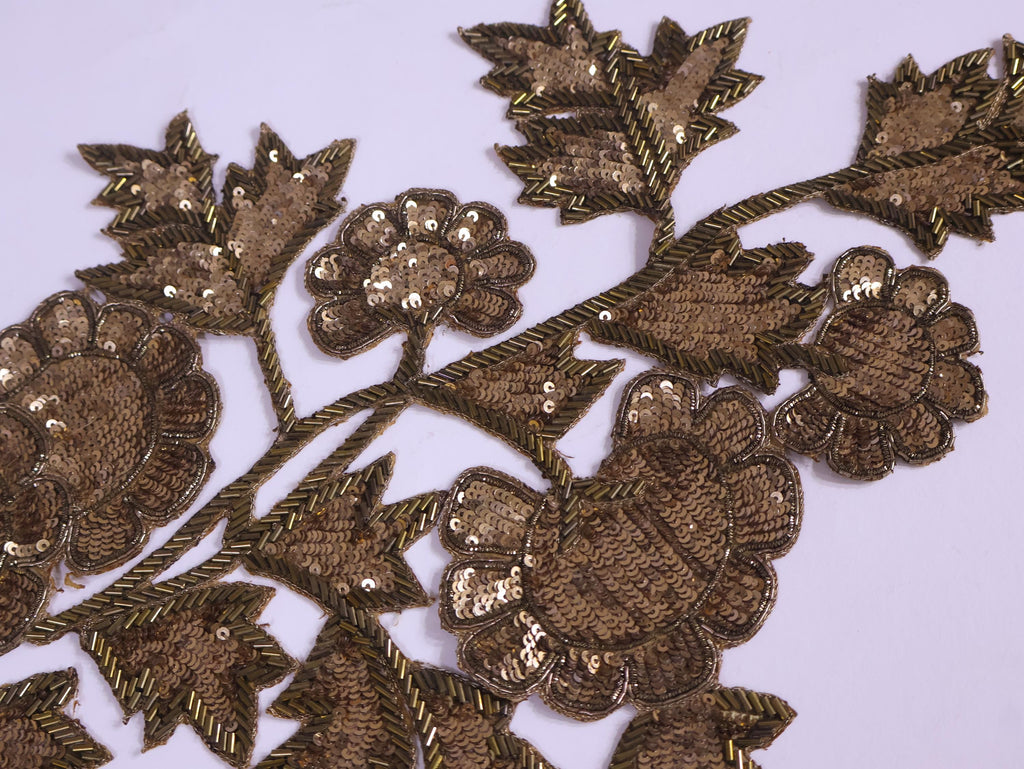 Vintage Copper Gold Applique: Floral Sequin Embroidered Patch