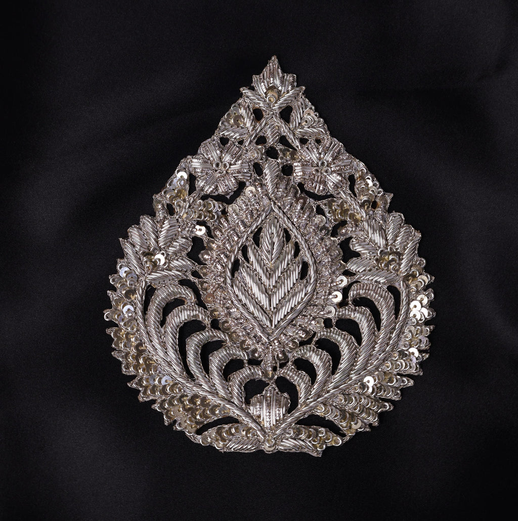 Clear Zardozi Embroidered Applique Patch (14x12 cm) - 1 Pc