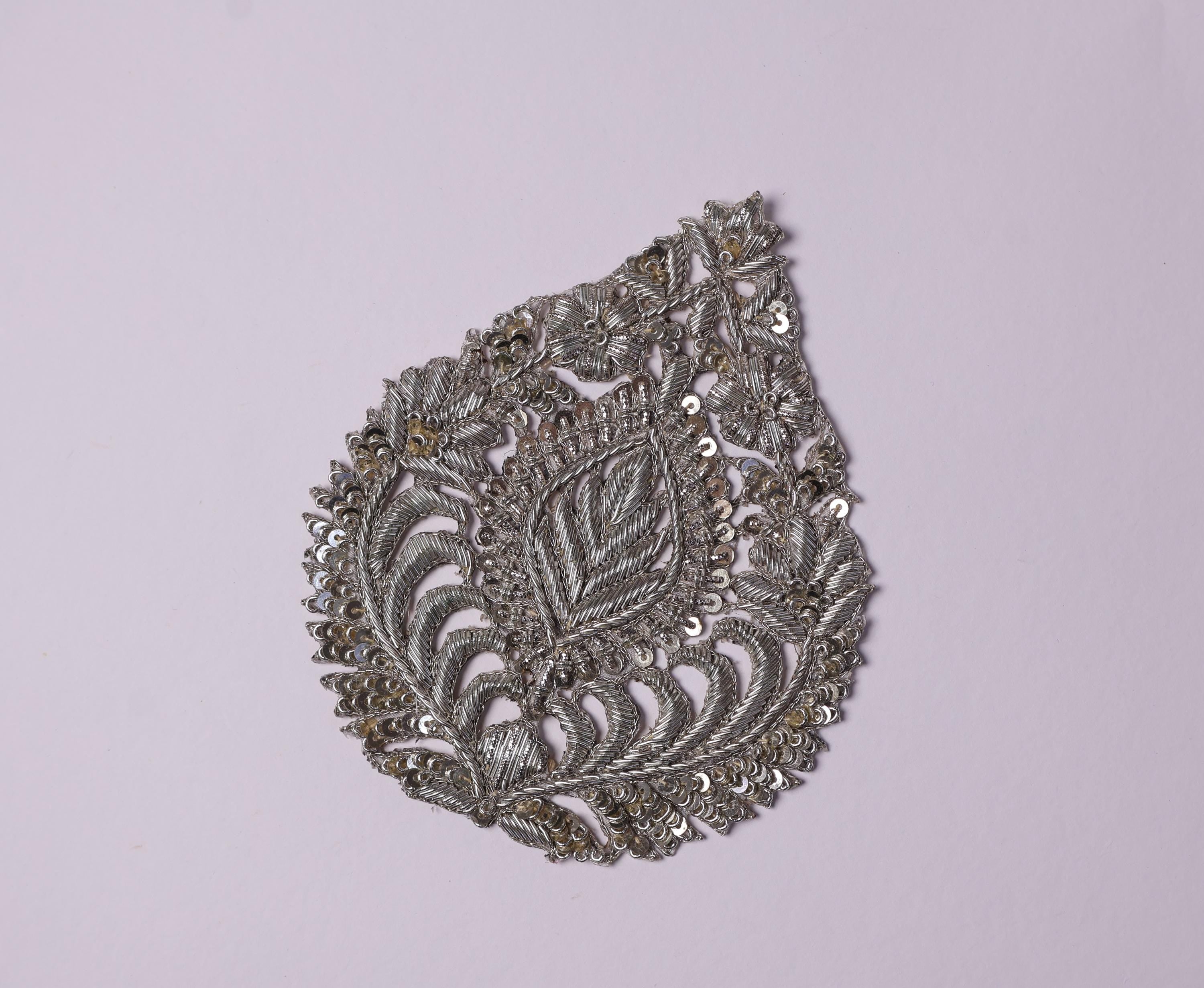 Clear Zardozi Embroidered Applique Patch (14x12 cm) - 1 Pc