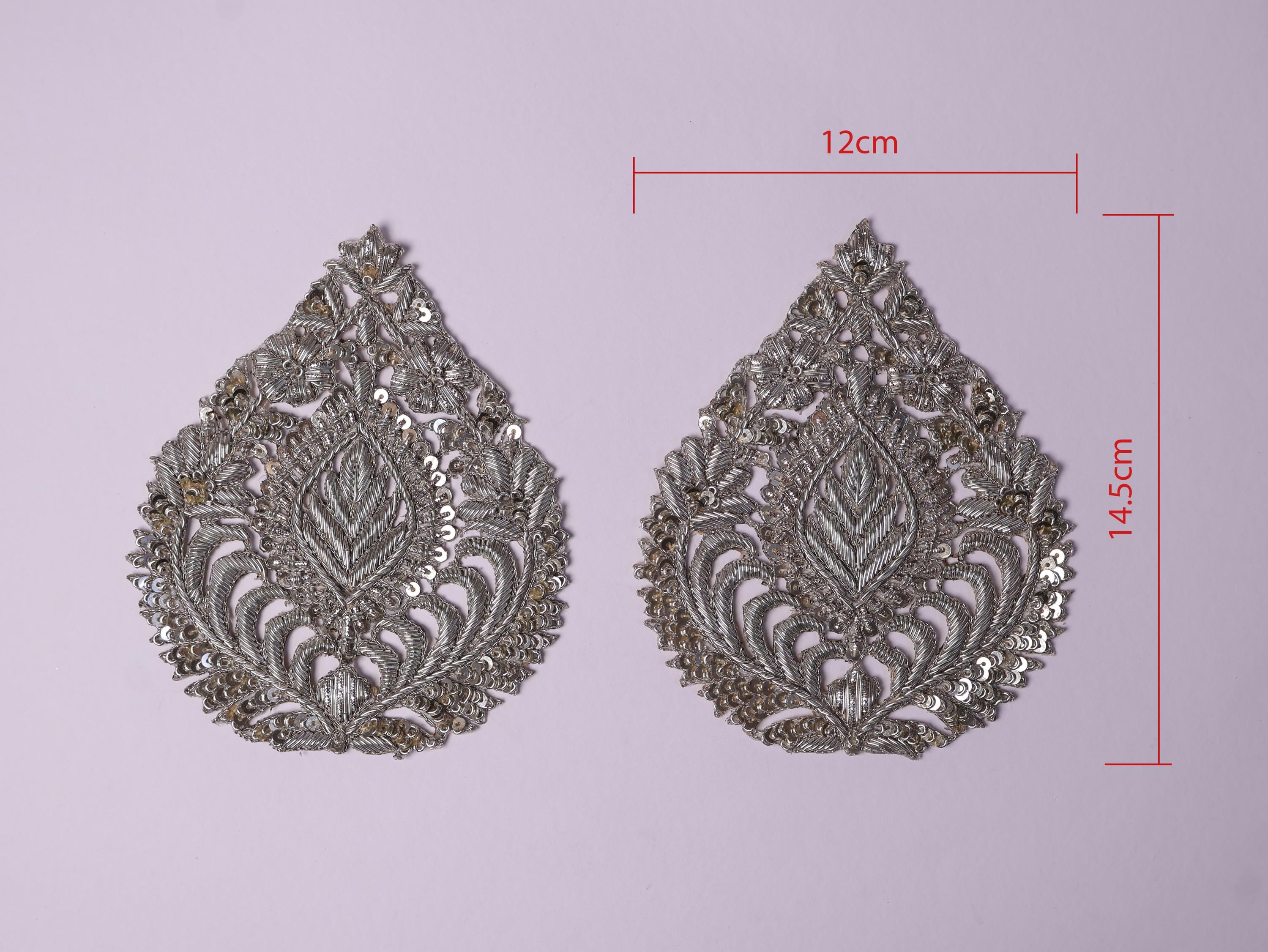 Clear Zardozi Embroidered Applique Patch (14x12 cm) - 1 Pc