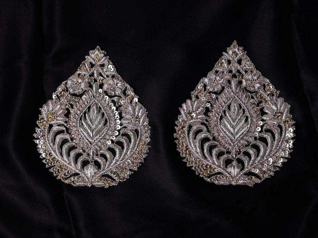 Clear Zardozi Embroidered Applique Patch (14x12 cm) - 1 Pc
