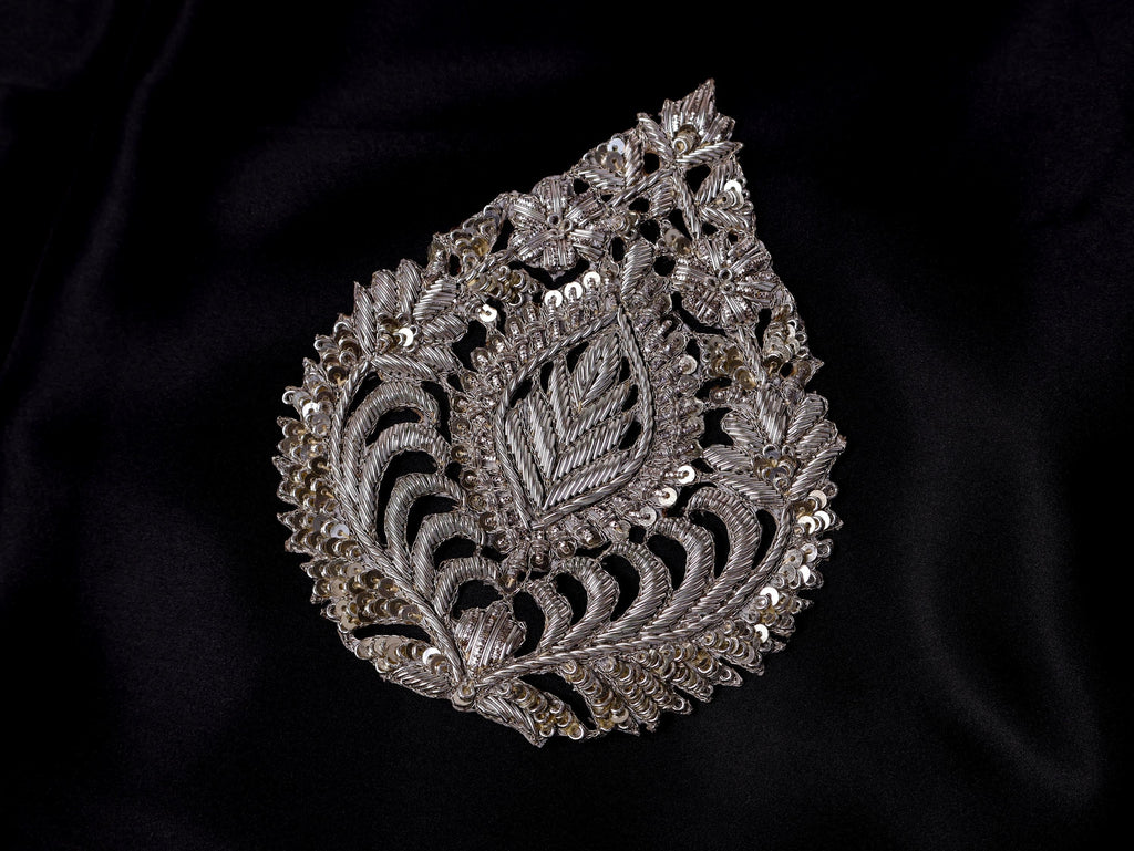 Clear Zardozi Embroidered Applique Patch (14x12 cm) - 1 Pc