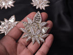 White Gold Floral Zardozi Embroidered Applique Patch (7x6 cm) 4 Pc