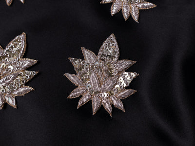 White Gold Floral Zardozi Embroidered Applique Patch (7x6 cm) 4 Pc